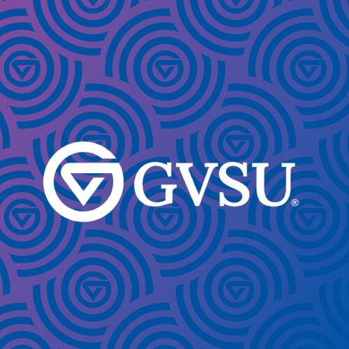 GVSU logo on a blue and purple patterned background